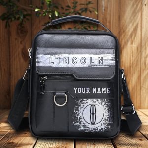 Lincoln Custom Name Men Leather Crossbody Bag, Cell Phone Purse, Zipper Shoulder Bag VS05