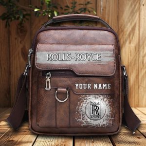 Rolls Royce Custom Name Men Leather Crossbody Bag, Cell Phone Purse, Zipper Shoulder Bag VS01