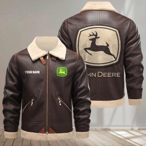 John Deere Custom Name Design Casual Winter Leather Jacket VS10