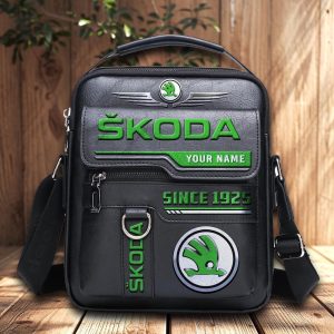 Skoda Custom Name Men Leather Crossbody Bag, Cell Phone Purse, Zipper Shoulder Bag VS01