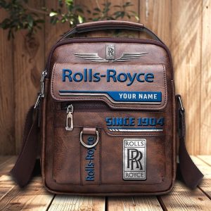 Rolls Royce Custom Name Men Leather Crossbody Bag, Cell Phone Purse, Zipper Shoulder Bag VS02