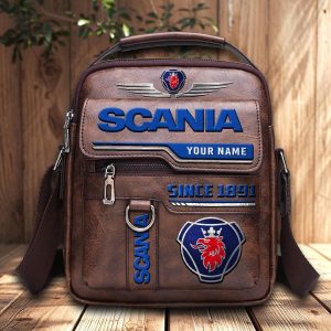 Scania Custom Name Men Leather Crossbody Bag, Cell Phone Purse, Zipper Shoulder Bag VS01