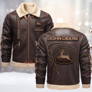 John Deere Custom Name Design Casual Winter Leather Jacket VS07