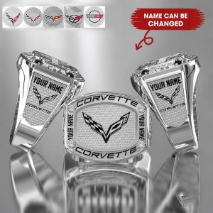 Corvette Personalized Sterling Silver Crystal Signet Men Ring VS4