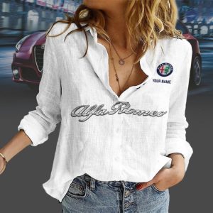 Alfa Romeo Custom Name Women Button Down Shirt VS05