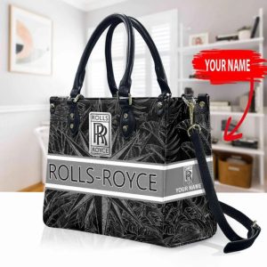Rolls Royce All Over Print Custom Name Vintage Leather Handbag VS7