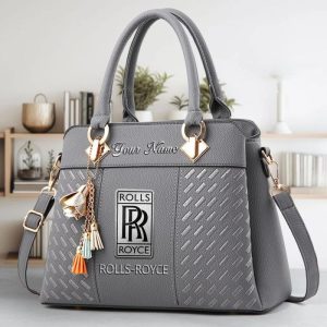 Rolls Royce All Over Print Custom Name Vintage Leather Handbag VS6