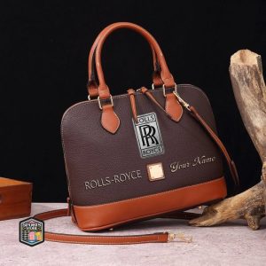 Rolls Royce All Over Print Custom Name Vintage Leather Handbag VS4
